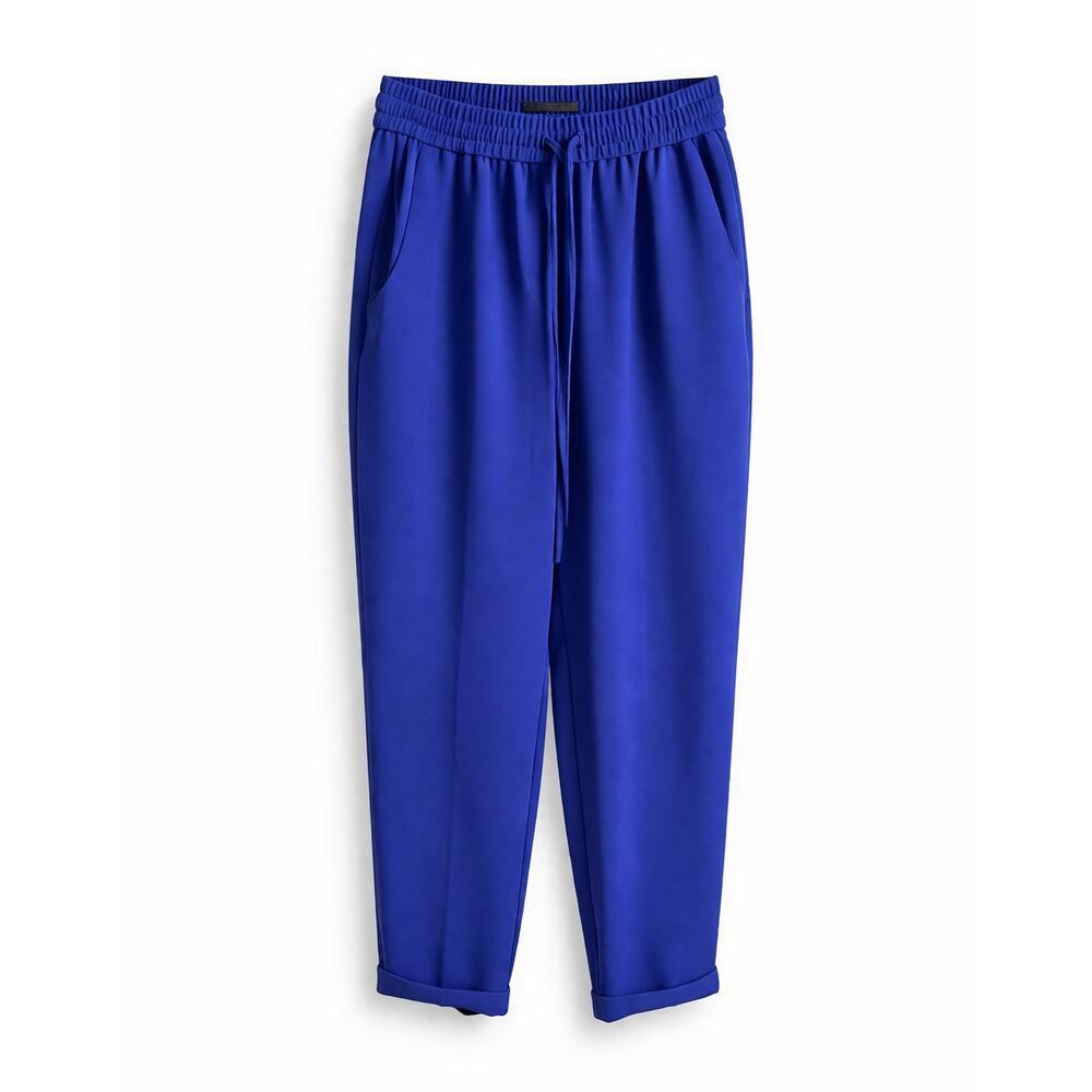 J. Crew Blue Drapey Drawstring Pants Mid Rise Women's 0 Elastic Waist Crepe